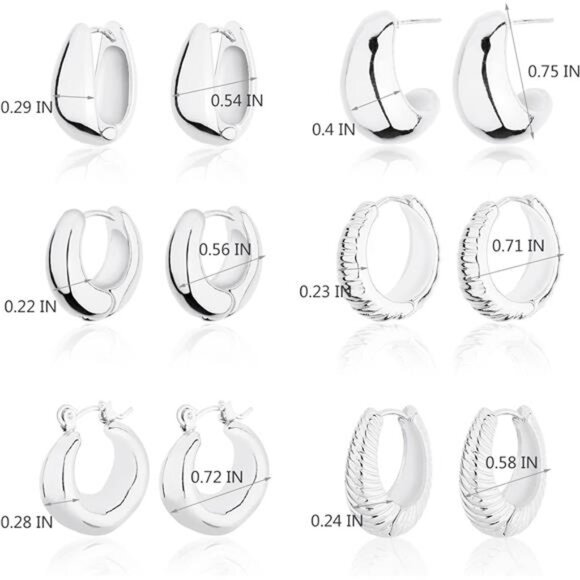 Chunky Hoop Earrings Set 14K Gold Hoop Earrings for Women Hypoallergenic - Picture 5 of 14